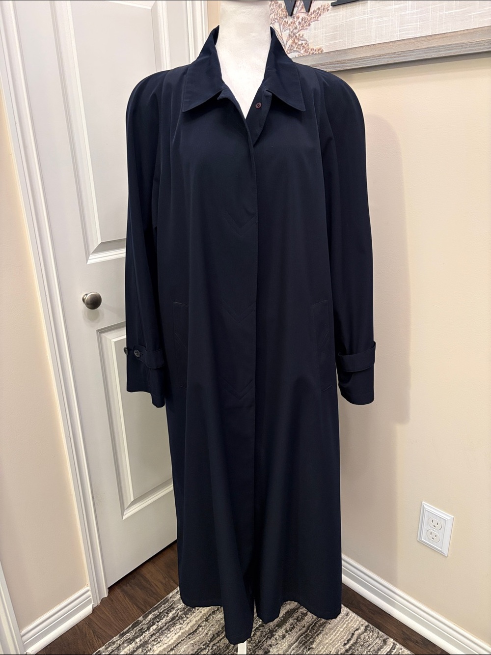 Women's Long Navy Trench Coat — Classic Collared Overcoat XL NNT